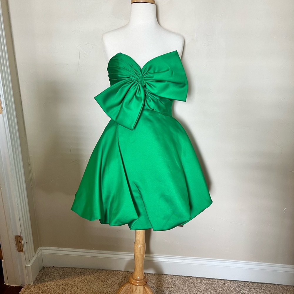 Jovani Green Strapless Pleated Cocktail Dress